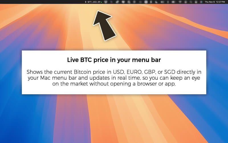 Bitcoin Menu Bar Price Tracker screenshot 1