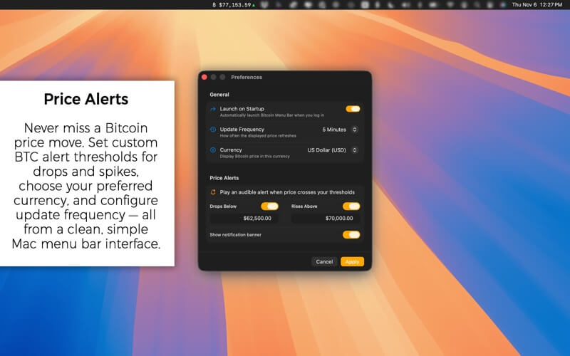Bitcoin Menu Bar Price Tracker screenshot 2